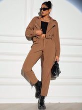 Women'S Notched Collar Belted Jacket And Pants Two Piece Set